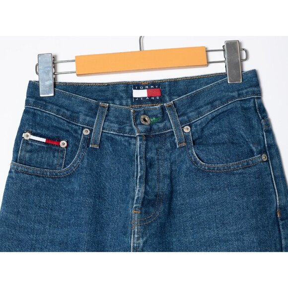 Vtg 90s Tommy Hilfiger Womens 25x30 Mid Rise Flare Jeans Big Flag Made in Canada - Picture 2 of 11